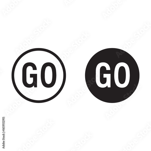 Two circular signs with the word go one in black and white and the other in white on black