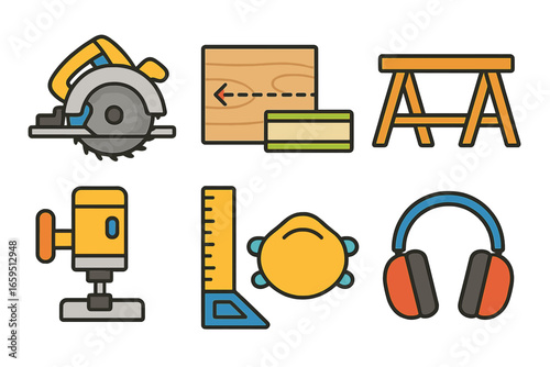 Colorful Tool Icons. Flat vector mini-illustrations countertop cutting and fitting in colors children's