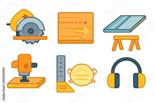 Colorful Tool Icons. Flat vector mini-illustrations countertop cutting and fitting in colors children's