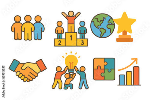 Community Leadership Icons. Flat vector mini-illustrations community leadership in colors children's