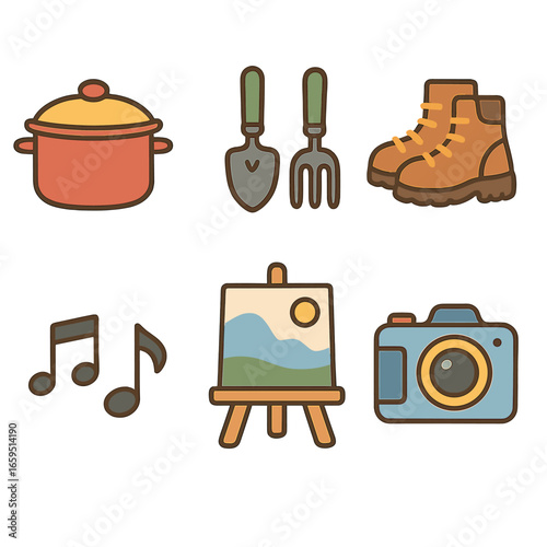 Couples' Hobby Icons. Flat vector mini-illustrations Couples' hobbies in colors children's illustrations: