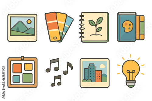 Creative Icons Grid. Flat vector mini-illustrations Digital art inspirations in colors children's