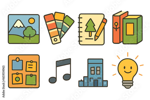 Creative Icons Grid. Flat vector mini-illustrations Digital art inspirations in colors children's