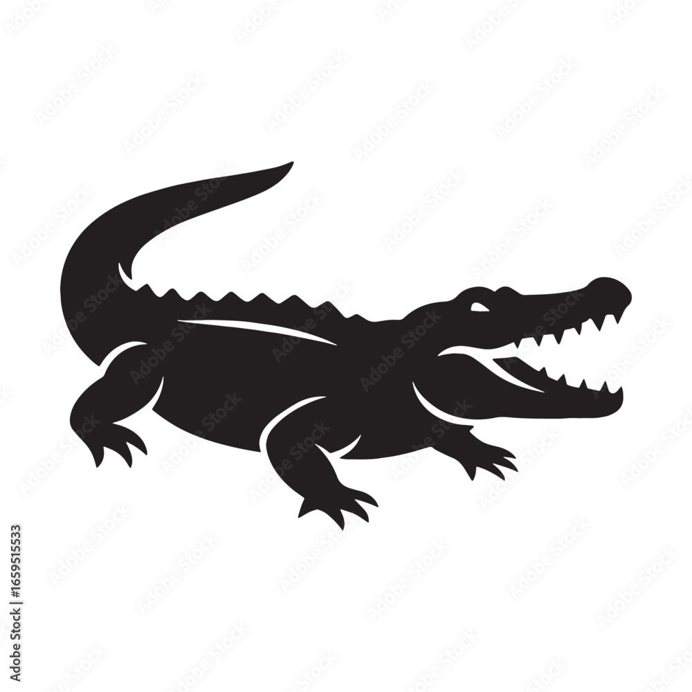 Fototapeta premium Rugged Crocodile Silhouette with Muscular Predator Body – Clean Vector Artwork for Print – reptile vector