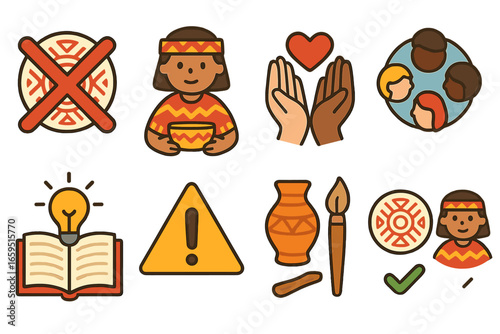 Cultural Sensitivity Icons. Flat vector mini-illustrations Avoiding Cultural Appropriation in colors