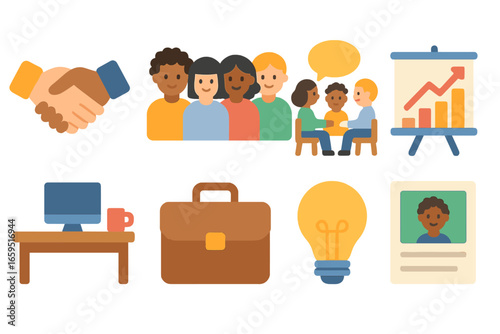 Diverse Workforce Icons. Flat vector mini-illustrations workforce diversity in colors children's illustrations