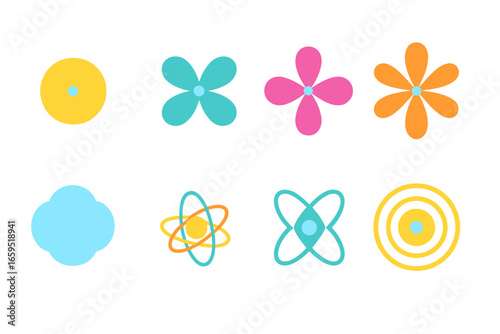 Colorful Atomic Orbitals. Flat vector mini-illustrations atomic orbitals in colors children's illustrations: s orbital, p orbital,