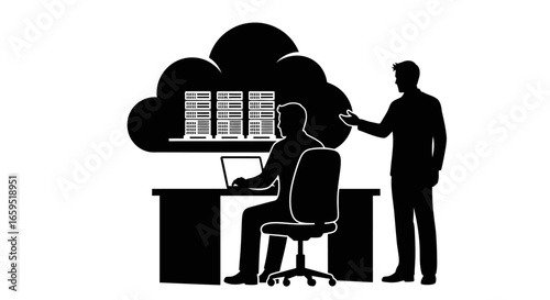 Wallpaper Mural Two businesspeople interacting near a cloud storage symbol, suggesting data sharing or collaboration. Torontodigital.ca