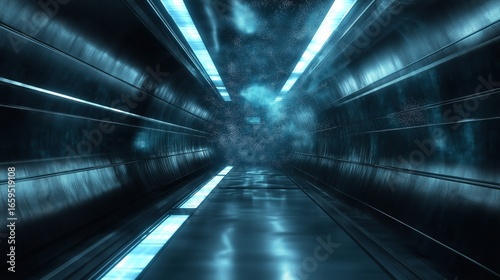 Photon Tunnel Design: Metallic Reflective Passage with Cold Light Waveguides for Industrial Simulation/VR Environments/Optical Transmission Visualization