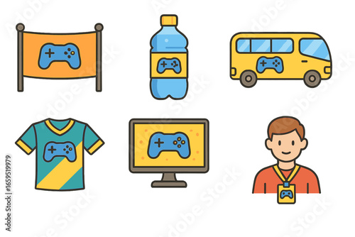 Esports Sponsorship Icons. Flat vector mini-illustrations Esports sponsorship and partnerships in colors