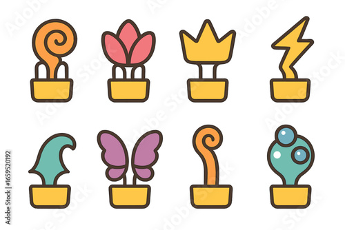 Creative Prong Designs. Flat vector mini-illustrations creative prong designs in colors children's illustrations: swirl prong