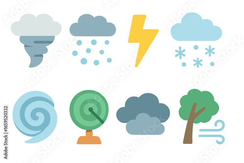 Extreme Weather Icons. Flat vector mini-illustrations extreme weather patterns in colors children's
