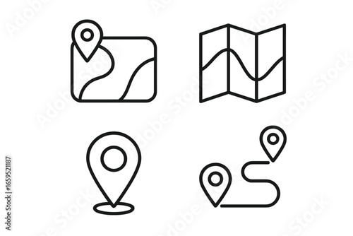 Minimalistic gps and map icons for navigation and location