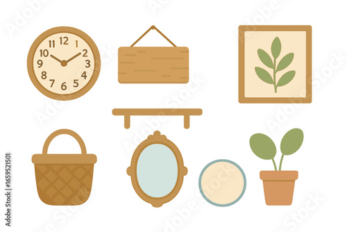 Farmhouse Decor Illustrations. Flat vector mini-illustrations Farmhouse wall decor in colors children's