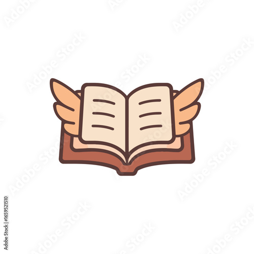 Educational Illustration Icon Set featuring a Flying Textbook for University Studying, Teaching, and Learning in the Classroom, Perfect for Academic Aspirations and Preschool Education