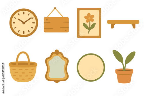 Farmhouse Decor Illustrations. Flat vector mini-illustrations Farmhouse wall decor in colors children's