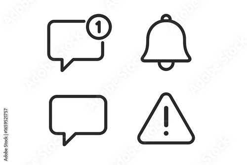 Set of notification icons: chat bubble, bell, alert, exclamation
