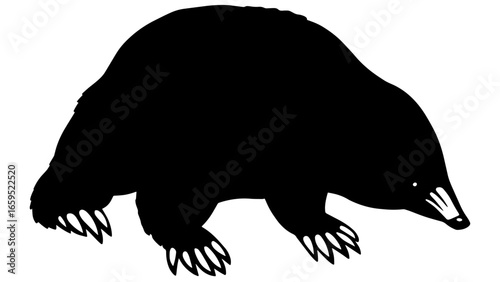 Mole silhouette with pointed snout and clawed forelimbs – Underground life, Stylized burrower, Symbolic persistence, mole, animal, nature, silhouette