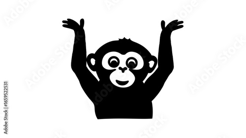 Monkey silhouette with raised arms and expressive face – Playful energy, Jungle charm, Symbolic curiosity, monkey, animal, fun, abstract