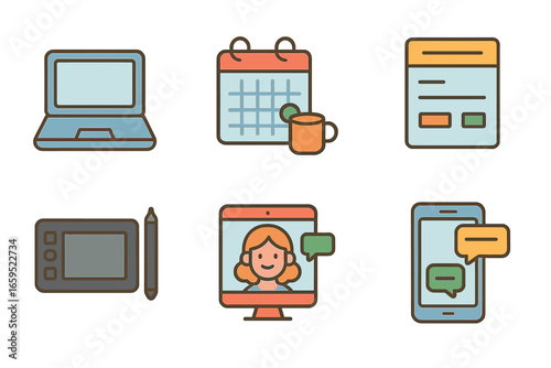 Freelance Tools for Kids. Flat vector mini-illustrations Freelance career paths in colors children's
