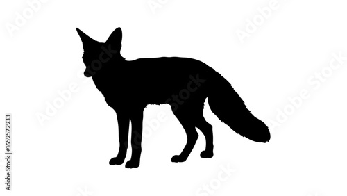 Fox silhouette with pointed ears and bushy tail – Clever presence, Minimalist wildlife, Symbolic agility, fox, nature, silhouette, animal