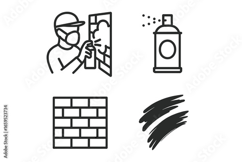 Graffiti artist concept with spray can, wall, and art elements in outline style