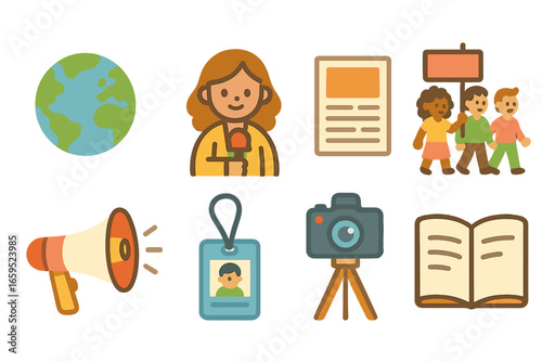 Global Issues Icons. Flat vector mini-illustrations covering global issues in colors children's illustrations: