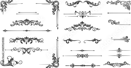 Vintage Ornamental Border and Frame Collection – Decorative Floral & Geometric Elements. Elegant corner embellishment design element