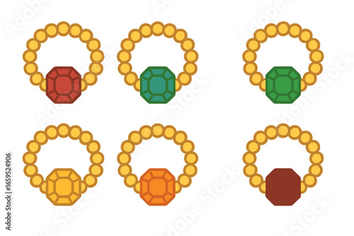 Colorful Gemstone Bracelets. Flat vector mini-illustrations gemstone bracelets in colors children's illustrations: ruby bracelet,