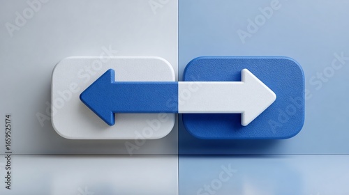 Opposite direction arrows in blue and white 3d render illustration