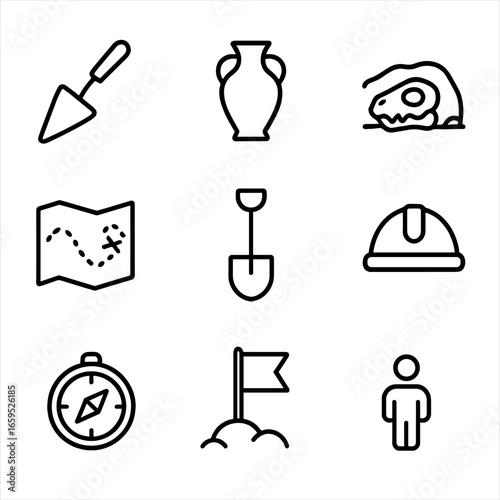 Dual Icon Grid. Outline icon set of deep space environmental hazards: cosmic radiation, micrometeoroids, solar flares, vacuum,