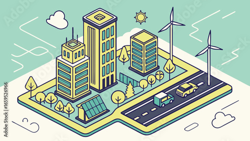 Futuristic Smart Sustainable City Isometric Vector