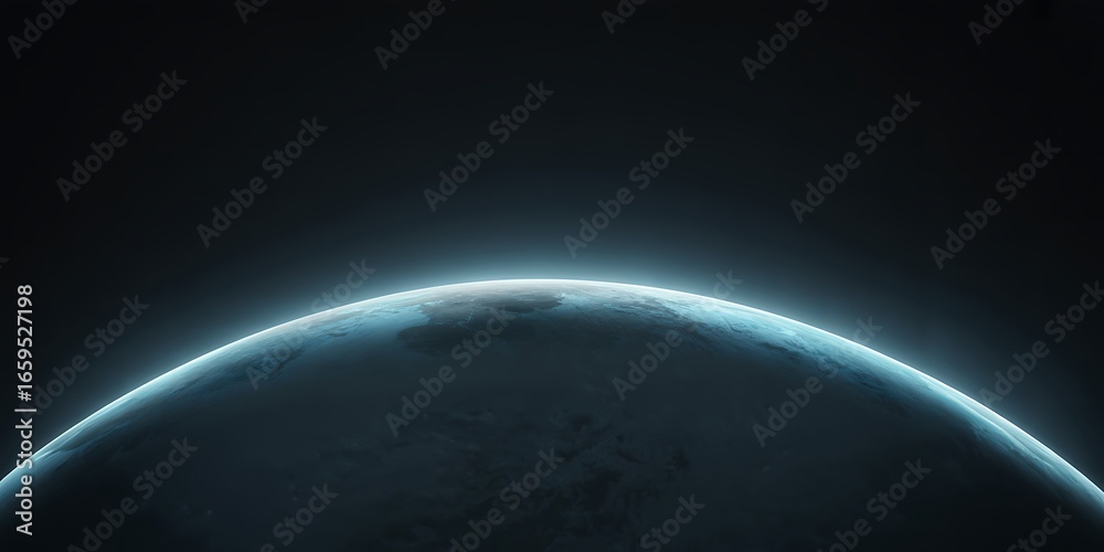 Fototapeta premium Blue Exoplanet or Distant Earth View from Space with Atmospheric Glow and Dark Cosmic Background Depicting Cosmic Wonders