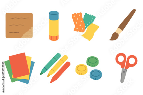 Kids Eco Art Projects. Flat vector mini-illustrations Kids eco-friendly art projects in colors children's