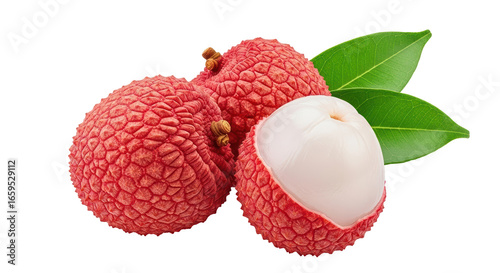 Fototapeta Naklejka Na Ścianę i Meble -  Isolated Lychee Fruits with Leaves