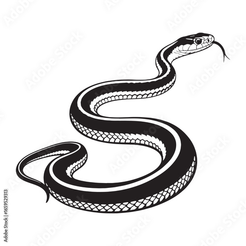 Clean Garter Snake Silhouette with Slim Serpentine Line – Garter Snake Vector Graphic – Black Vector of Garter Snake – Snake Vector