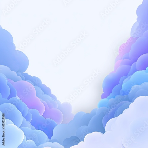 Abstract cloudscape border, soft pastel colors, light background, graphic design element