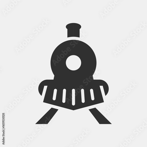 Steam train. Front view. Vector icon or logo