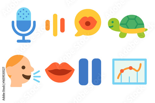 Kids' Voice Control Icons. Flat vector mini-illustrations Voice control and clarity for speakers in colors