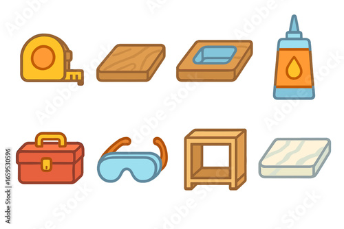 Kitchen Renovation Icons. Flat vector mini-illustrations replacing old kitchen countertops in colors