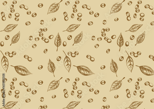 シンプル 手描きレトロコーヒー豆のパターン Retro Cafe Series:Hand-Drawn Retro Coffee Beans Pattern