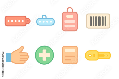 Maternity Ward Icons. Flat vector mini-illustrations Maternity ward wristbands in colors children's