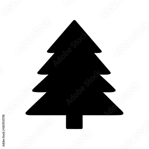 Minimalist Black Silhouette of a Christmas Tree Against a White Background