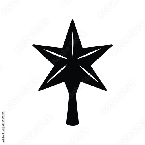 Black star tree topper with five points and stem base