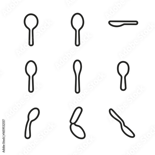 Spoon Icons Collection. Outline icon set of spoon shapes: round bowl spoon, oval bowl spoon, flat spoon, deep spoon, long handle