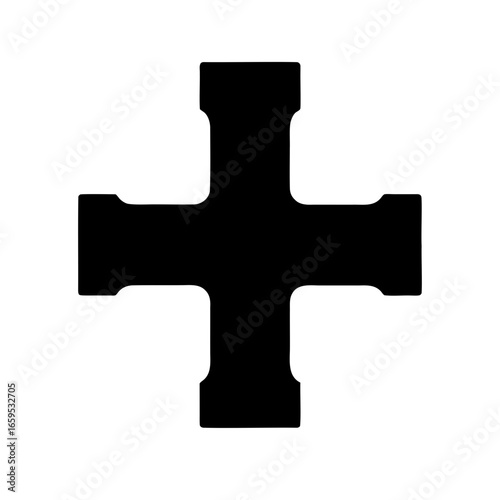 Black Maltese Cross Shape on a White Background with Rounded Ends