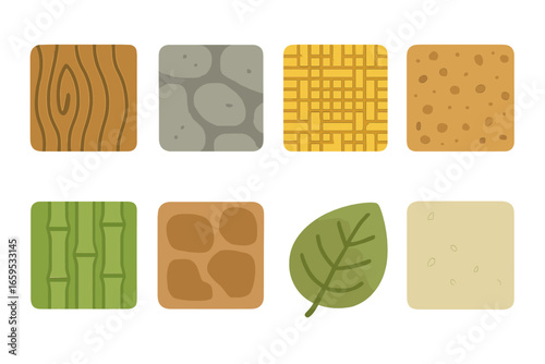 Nature Texture Icons. Flat vector mini-illustrations Nature-inspired textures in colors children's