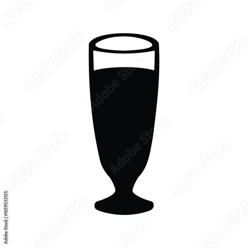 Elegant black silhouette of a stemmed beer glass partially filled with dark liquid
