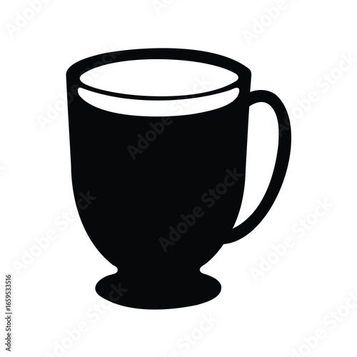 Simple black silhouette drawing of a footed coffee mug with a handle