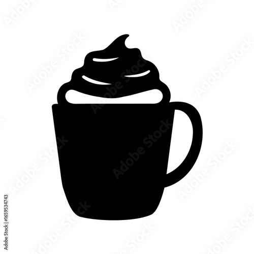Stylized black and white image of a mug filled with whipped cream
